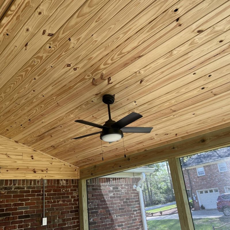 Tongue & Groove Porch Patio Ceiling with Fans - Custom Home Exteriors in Birmingham by Invicta Exteriors in Alabaster